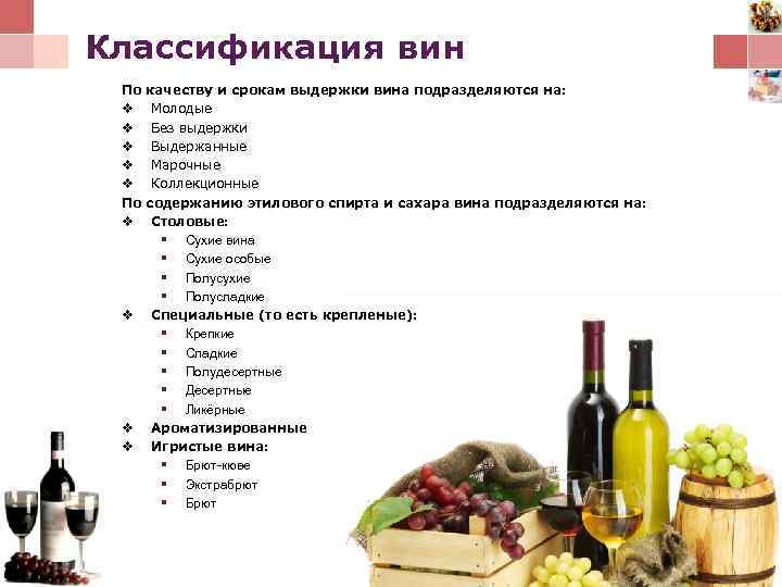 Виды вин и их классификация