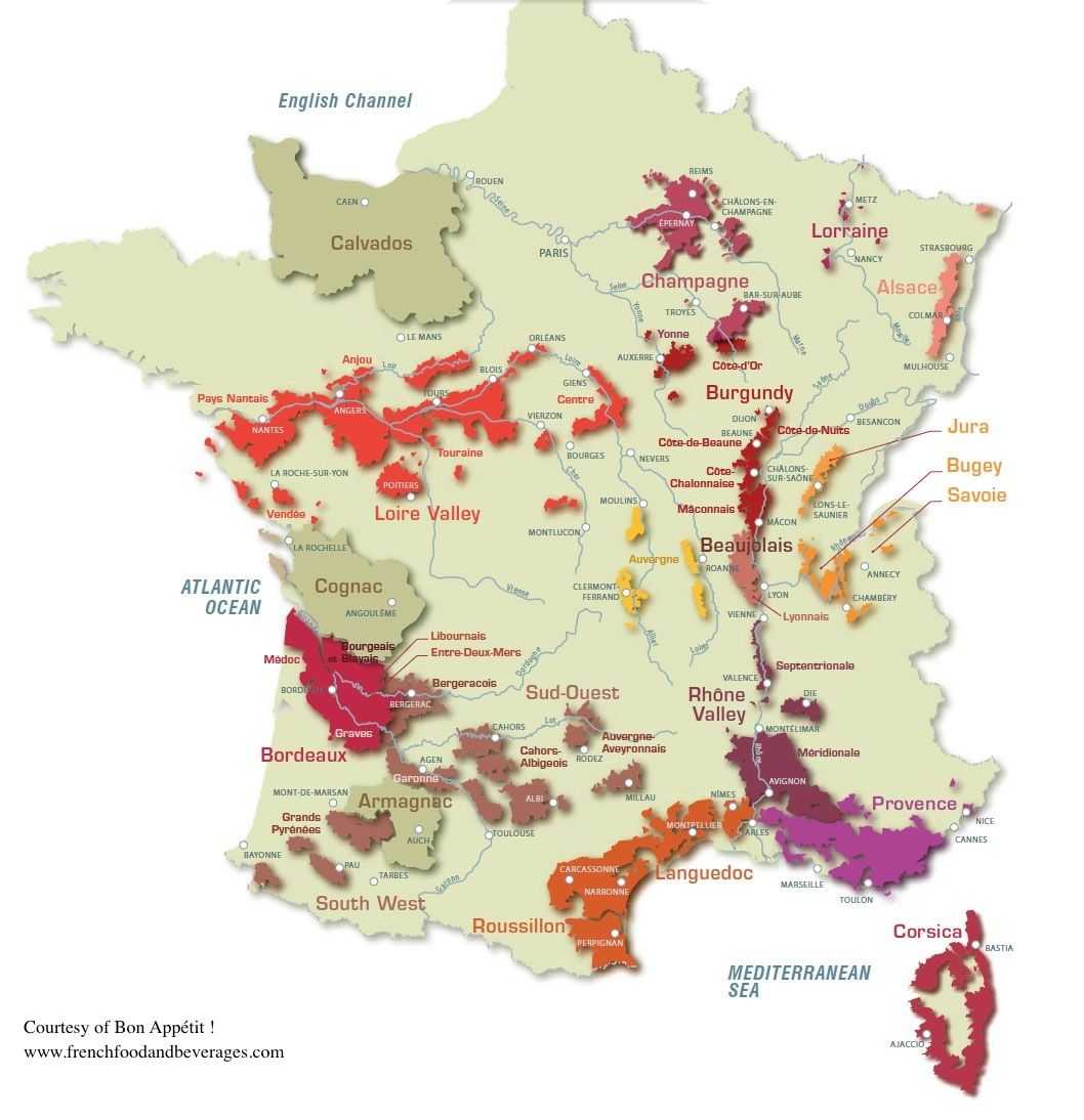 Винодельческие регионы франции - карта и описание, сорта винограда